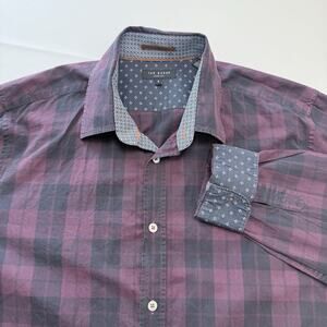 Ted Baker Paid Button Up Shirt Mens Size 5 (XL) Burgundy Office Business Casual‎